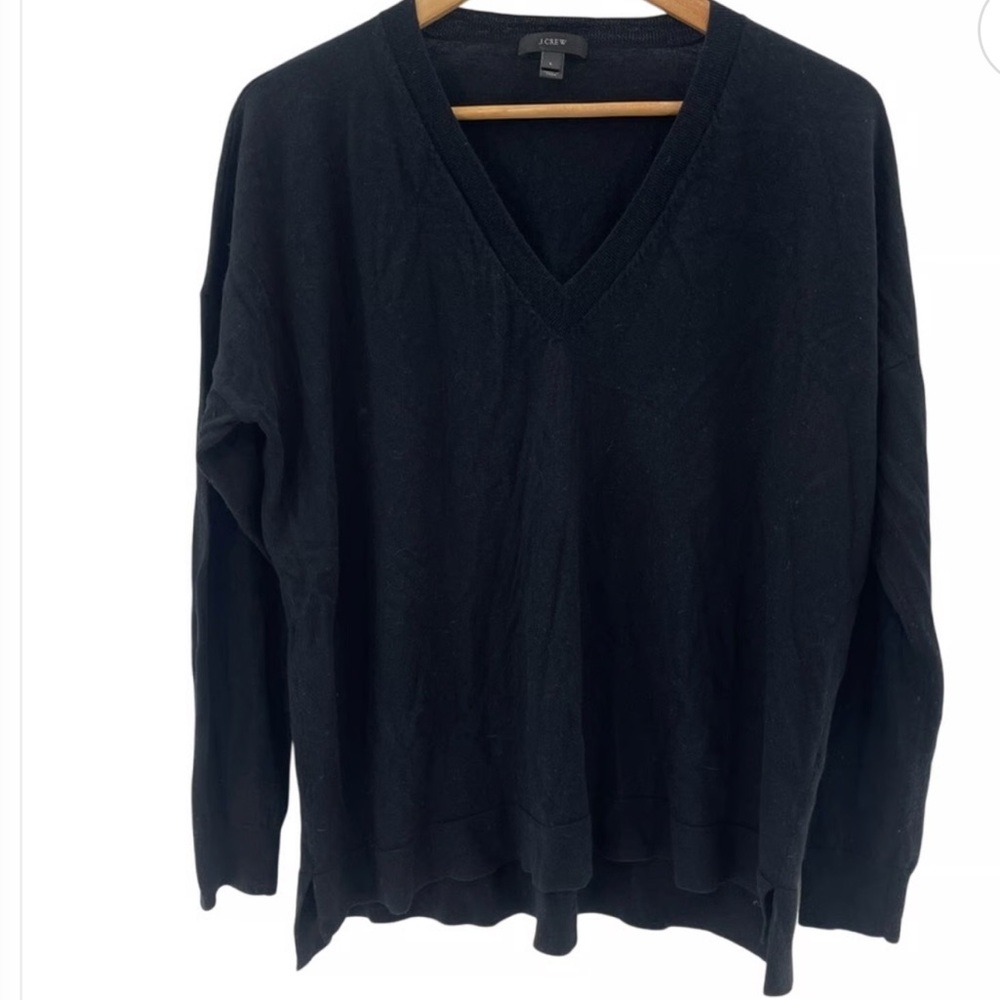 J. Crew 100% Merino Wool Oversized Boyfriend Vneck Pullover Sweater Black XS